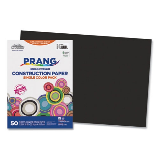 Picture of SunWorks Construction Paper, 50 lb Text Weight, 12 x 18, Black, 50/Pack