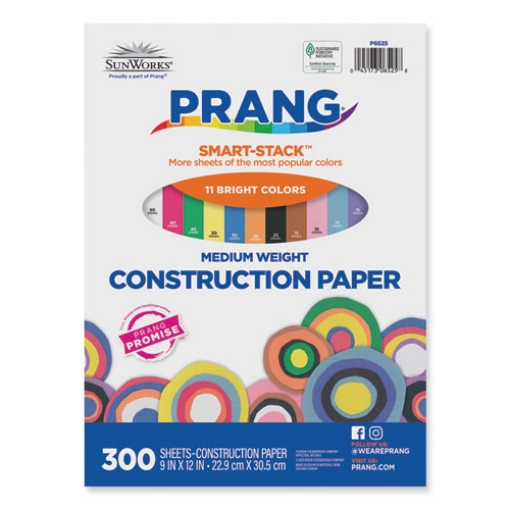Picture of SunWorks Construction Paper Smart-Stack, 50 lb Text Weight, 9 x 12, Assorted, 300/Pack