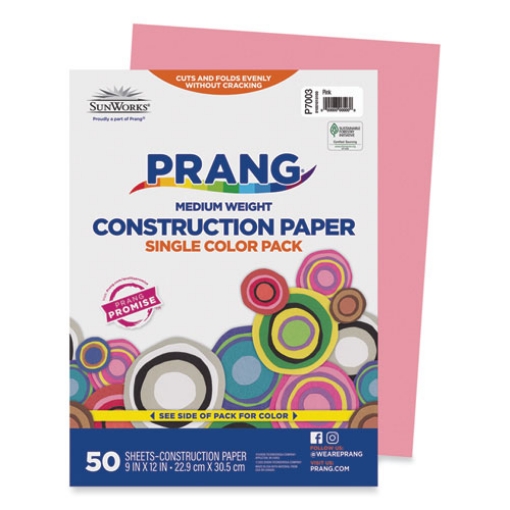 Picture of SunWorks Construction Paper, 50 lb Text Weight, 9 x 12, Pink, 50/Pack