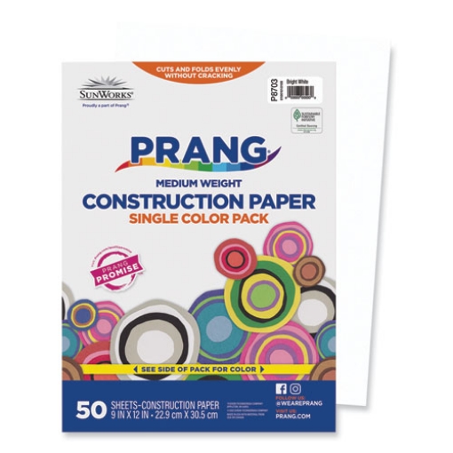 Picture of sunworks construction paper, 50 lb text weight, 9 x 12, bright white, 50/pack