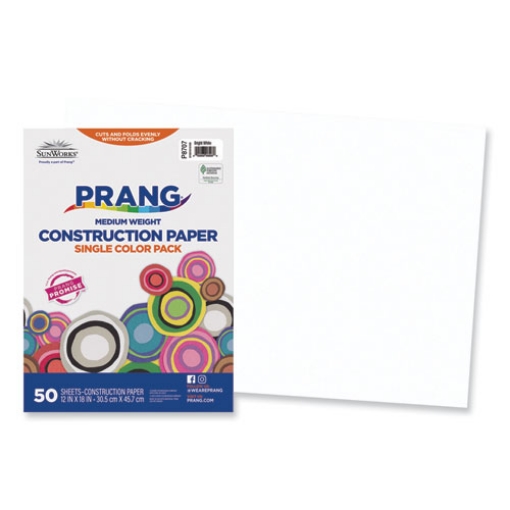 Picture of SunWorks Construction Paper, 50 lb Text Weight, 12 x 18, Bright White, 50/Pack