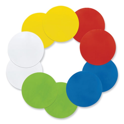 Picture of Self Stick Dry Erase Circles, 10 x 10, Blue/Green/Red/White/Yellow Surfaces, 10/Pack