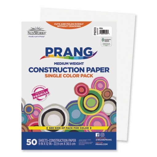 Picture of sunworks construction paper, 50 lb text weight, 9 x 12, white, 50/pack