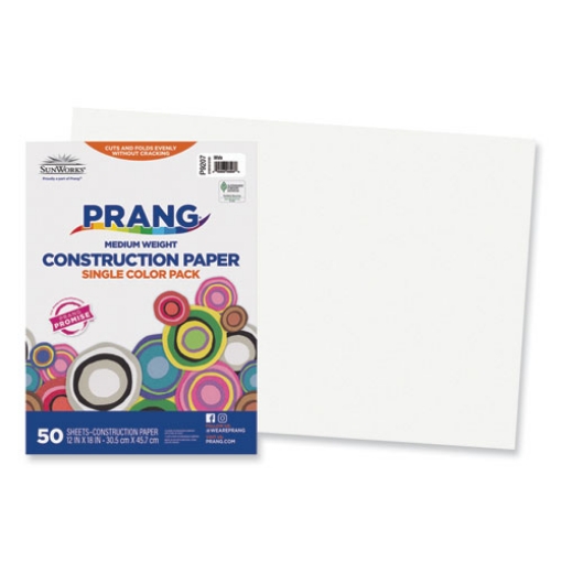 Picture of SunWorks Construction Paper, 50 lb Text Weight, 12 x 18, White, 50/Pack