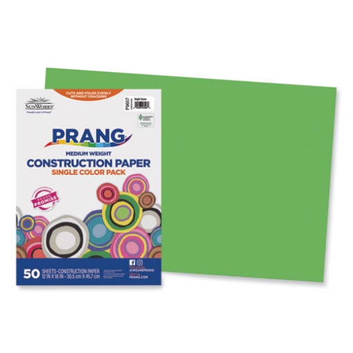 Picture of sunworks construction paper, 50 lb text weight, 12 x 18, bright green, 50/pack