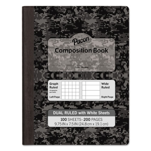 Picture of Composition Book, 20 lb Bond Weight Sheets, Wide/Legal Rule, Black Cover, (100) 9.75 x 7.5 Sheets