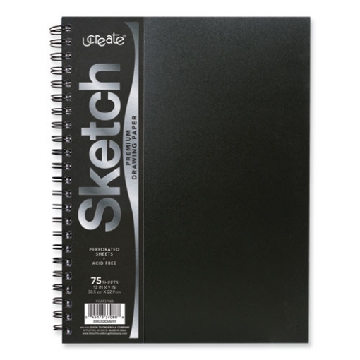 Picture of UCreate Poly Cover Sketch Book, 43 lb Cover Paper Stock, Black Cover, 75 Sheets per Book, 12 x 9 Sheets