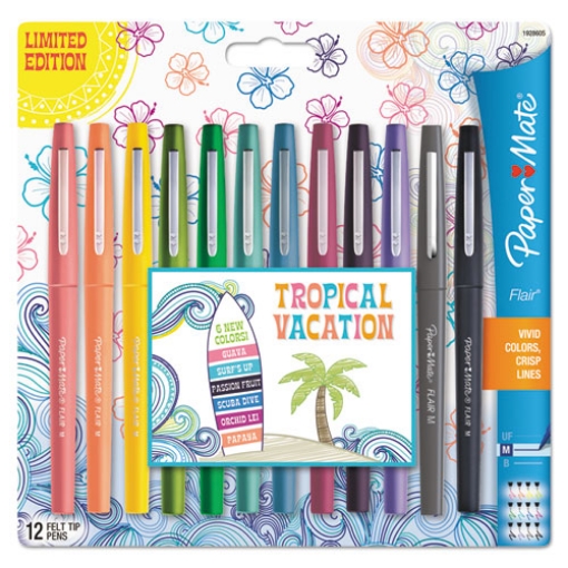 Picture of Point Guard Flair Felt Tip Porous Point Pen, Stick, Medium 0.7 Mm, Assorted Tropical Vacation Ink And Barrel Colors, Dozen