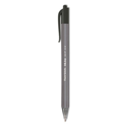 Picture of InkJoy 100 RT Ballpoint Pen, Retractable, Medium 1 mm, Black Ink, Smoke/Black Barrel, Dozen