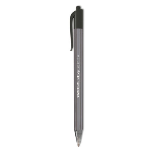 Picture of InkJoy 100 RT Ballpoint Pen, Retractable, Medium 1 mm, Black Ink, Smoke/Black Barrel, 20/Pack