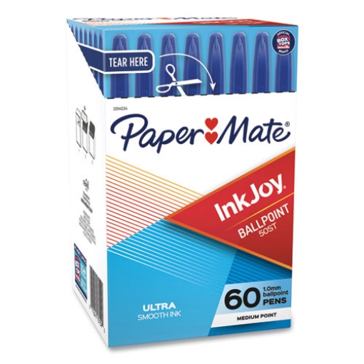 Picture of InkJoy 50ST Ballpoint Pen, Stick, Medium 1 mm, Blue Ink, Clear Barrel, 60/Pack