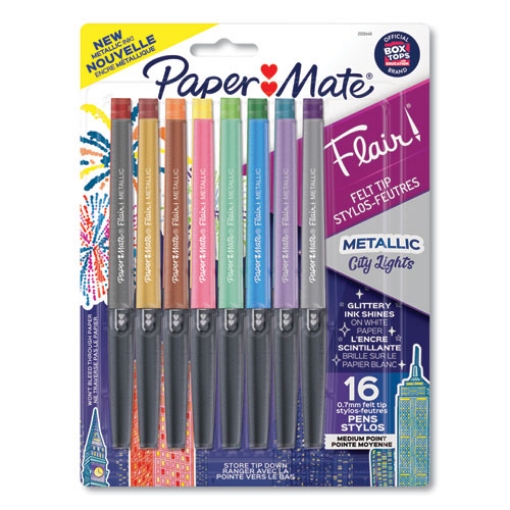 Picture of Flair Metallic Porous Point Pen, Stick, Medium 0.7 Mm, Assorted Ink And Barrel Colors, 16/pack