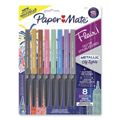 Picture of Flair Metallic Porous Point Pen, Stick, Medium 0.7 mm, Assorted Ink and Barrel Colors, 8/Pack