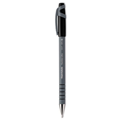 Picture of FlexGrip Ultra Recycled Ballpoint Pen, Stick, Fine 0.8 mm, Black Ink, Gray Barrel, Dozen