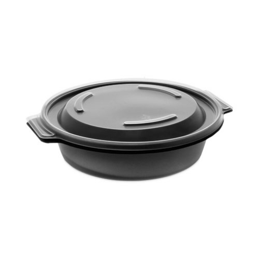 Picture of EarthChoice MealMaster Container with Lid, 16 oz, 7 x 7 x 1.8, Black/Clear, Plastic, 252/Carton