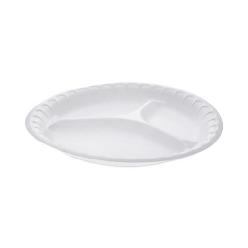 Picture of Placesetter Satin Non-Laminated Foam Dinnerware, 3-Compartment Plate, 10.25" dia, White, 540/Carton