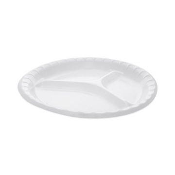 Picture of Placesetter Deluxe Laminated Foam Dinnerware, 3-Compartment Plate, 10.25" dia, White, 540/Carton