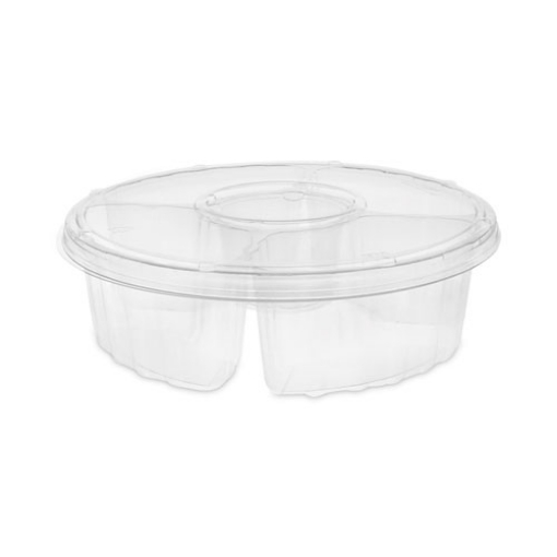 Picture of Dip Cup Platter, 4-Compartment, 64 oz, 10" Diameter, Clear, Plastic, 100/Carton