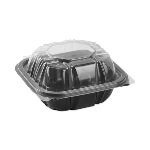 Picture of EarthChoice Vented Dual Color Microwavable Hinged Lid Container, 1-Compartment, 16oz, 6 x 6 x 3, Black/Clear, Plastic, 321/CT