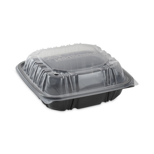 Picture of EarthChoice Vented Dual Color Microwavable Hinged Lid Container, 1-Compartment, 38oz, 8.5x8.5x3, Black/Clear, Plastic, 150/CT