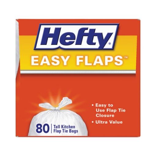 Picture of Easy Flaps Trash Bags, 13 gal, 0.69 mil, 23.75" x 28", White, 80 Bags/Box, 3 Boxes/Carton