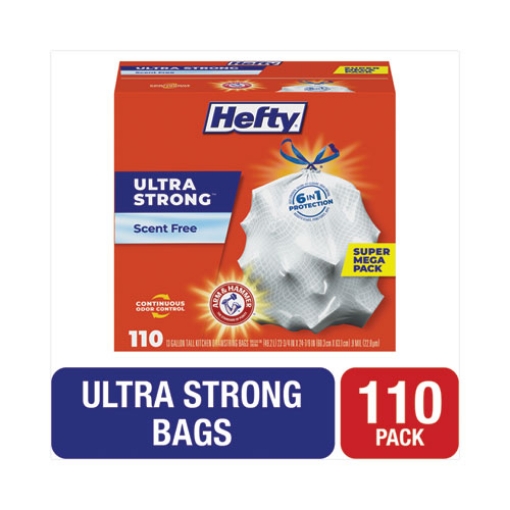 Picture of Ultra Strong Tall Kitchen And Trash Bags, 13 Gal, 0.9 Mil, 23.75" X 24.88", White, 110/box