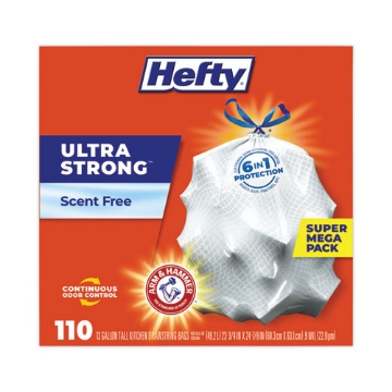 Picture of ultra strong tall kitchen and trash bags, 13 gal, 0.9 mil, 23.75" x 24.88", white, 110 bags/box, 3 boxes/carton