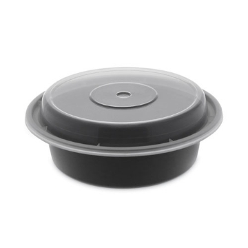 Picture of Newspring VERSAtainer Microwavable Containers, 16 oz, 6" Diameter, Black/Clear, Plastic, 150/Carton