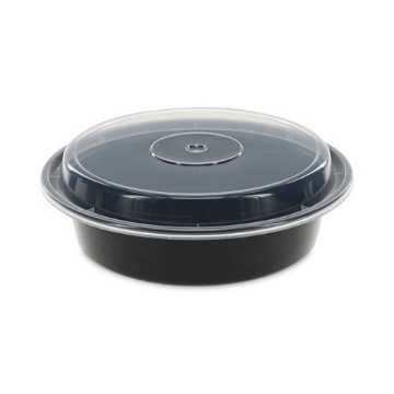 Picture of Newspring VERSAtainer Microwavable Containers, 24 oz, 7" Diameter, Black/Clear, Plastic, 150/Carton