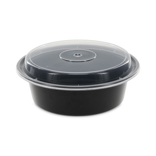 Picture of Newspring VERSAtainer Microwavable Containers, 32 oz, 7 Diameter x 2 h, Black/Clear, Plastic, 150/Carton