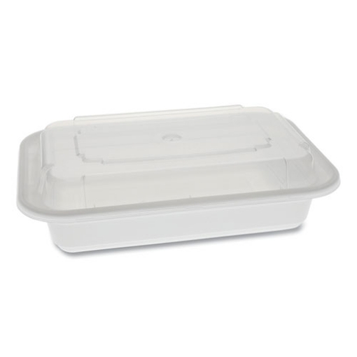 Picture of newspring versatainer microwavable containers, rectangular, 16 oz, 5 x 7.25 x 2, white/clear, plastic, 150/carton