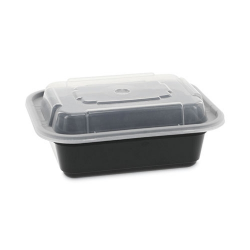 Picture of Newspring VERSAtainer Microwavable Containers, 12 oz, 4.5 x 5.5 x 1.75, Black/Clear, Plastic, 150/Carton