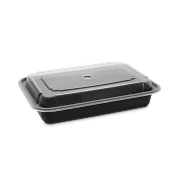 Picture of Newspring VERSAtainer Microwavable Containers, 28 oz, 7.25 x 5 x 1.5, Black Base/Clear Lid, Plastic, 150/Carton