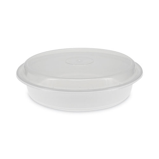 Picture of Newspring VERSAtainer Microwavable Containers, 48 oz, 9 x 9 x 2.38, White/Clear, Plastic, 150/Carton