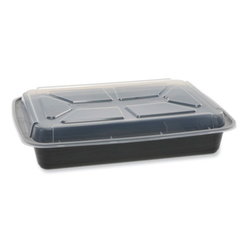 Picture of newspring versatainer microwavable containers, rectangular, 58 oz, 8.5 x 11.5 x 2.5, black/clear, plastic, 150/carton