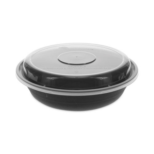 Picture of earthchoice versa2go microwaveable container, 22 oz, 6.8 x 6.8 x 1.8, black/clear, plastic, 150/carton