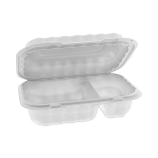 Picture of EarthChoice SmartLock Microwavable MFPP Hinged Lid Container, 2-Compartment, 9 x 6 x 3, White, Plastic, 270/Carton