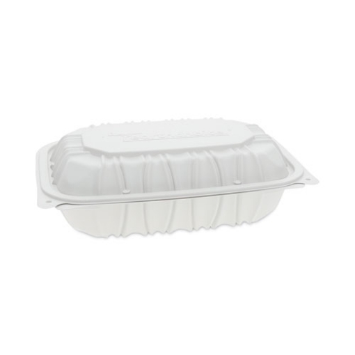 Picture of EarthChoice Vented Microwavable MFPP Hinged Lid Container, 9 x 6 x 2.75, White, Plastic, 170/Carton