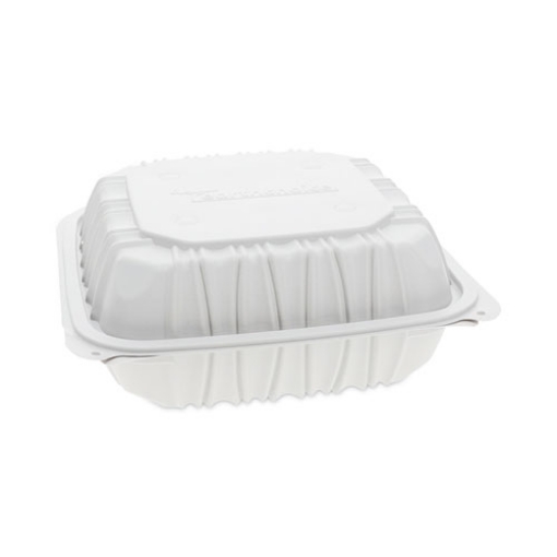 Picture of EarthChoice Vented Microwavable MFPP Hinged Lid Container, 8.5 x 8.5 x 3.1, White, Plastic, 146/Carton