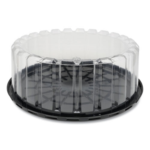 Picture of Plastic Cake Container, Shallow 9" Cake Container, 9" Diameter x 3.38"h, Clear/Black, 90/Carton