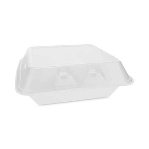 Picture of SmartLock Vented Foam Hinged Lid Container, 3-Compartment, 9 x 9.25 x 3.25, White, 150/Carton