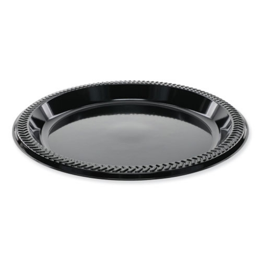 Picture of meadoware impact plastic dinnerware, plate, 8.9" dia, black, 400/carton