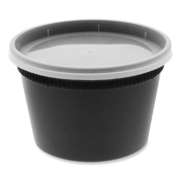 Picture of newspring delitainer microwavable container, 16 oz, 4.55 x 4.55 x 3.1, black/clear, plastic, 240/carton