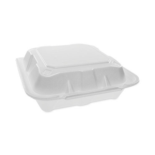 Picture of Vented Foam Hinged Lid Container, Dual Tab Lock, 8.42 x 8.15 x 3, White, 150/Carton