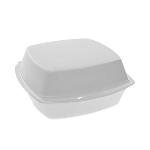 Picture of Foam Hinged Lid Container, Single Tab Lock, 6.38 x 6.38 x 3, White, 500/Carton