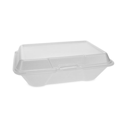 Picture of Foam Hinged Lid Container, Single Tab Lock #205 Utility, 9.19 x 6.5 x 2.75, White, 150/Carton