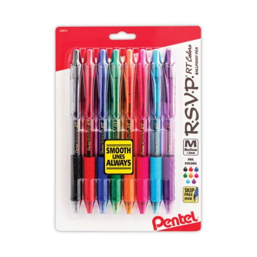 Picture of R.s.v.p. Rt Ballpoint Pen, Retractable, Medium 1 Mm, Assorted Ink Colors, Clear Barrel, 8/pack