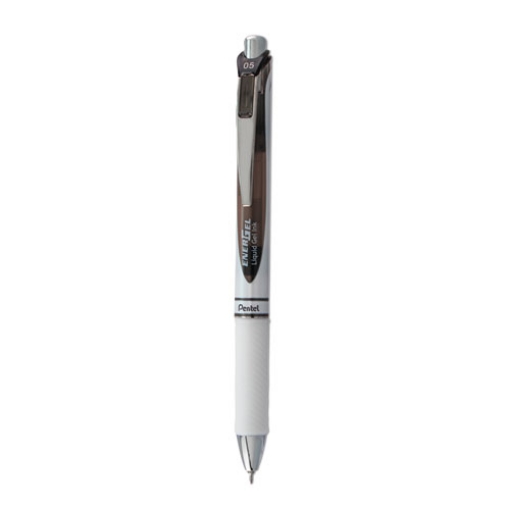 Picture of EnerGel RTX Gel Pen, Retractable, Fine 0.5 mm Needle Tip, Black Ink, White/Smoke Barrel