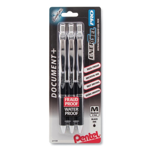 Picture of EnerGel PRO Hybrid Gel Pen, Retractable, Medium 0.7 mm, Black Ink, Black Barrel, 3/Pack