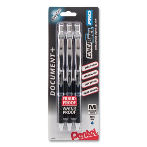 Picture of EnerGel PRO Hybrid Gel Pen, Retractable, Medium 0.7 mm, Blue Ink, Black Barrel, 3/Pack